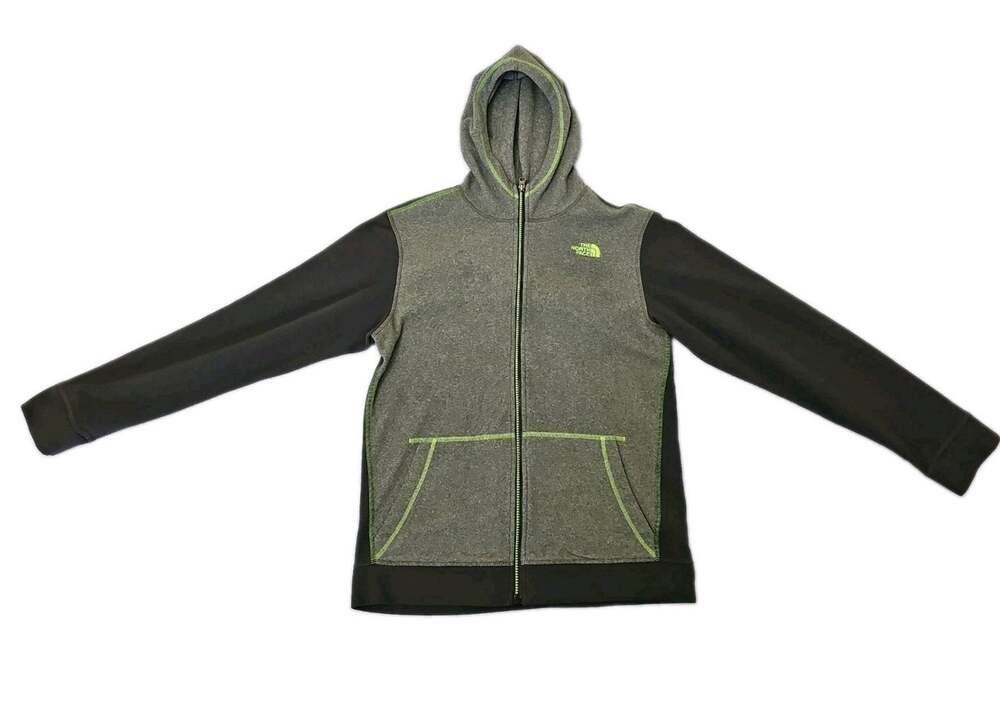 The North Face FULL ZIP HOODIE Gray Fleece Boys Size XL POCKETS School Gym Trail